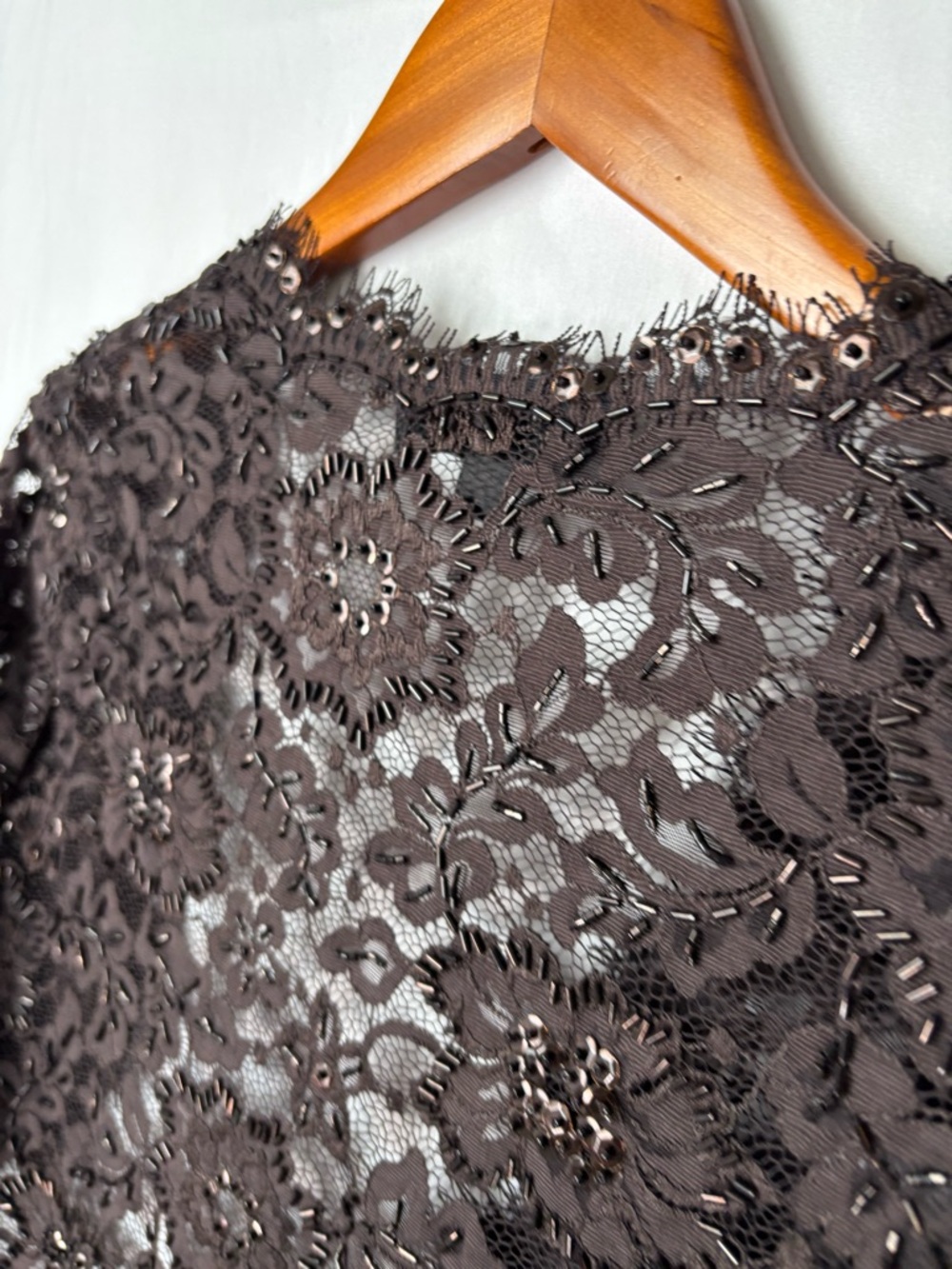 Tadashi Shoji Lace Beaded Bolero Brown Size 14 Womens Elegant Floral - Picture 5 of 6